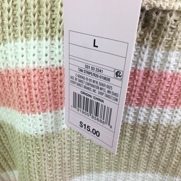 Wild Fable V Neck Striped Knit Sweater Tan Pink L - Picture 6 of 12